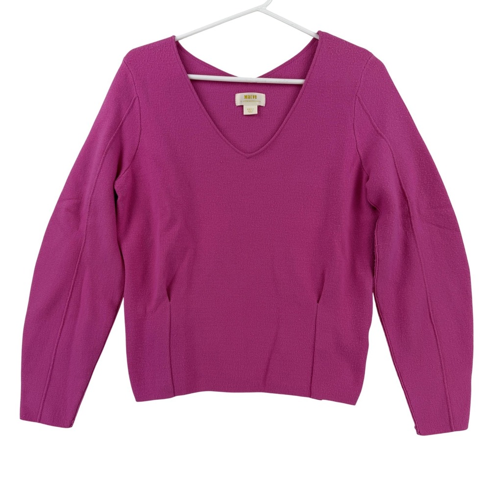 Maeve Anthropologie Sweater Womens Small Pink V Neck Long Sleeve Knit Pullover